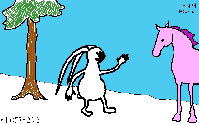 week 2 drawing Little Bunny greets pink horse